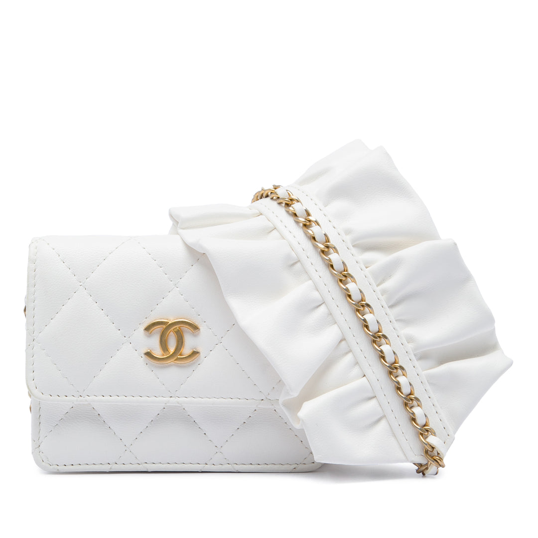 Chanel Matelassé Cuir d’agneau Romance Card Holder On Chain