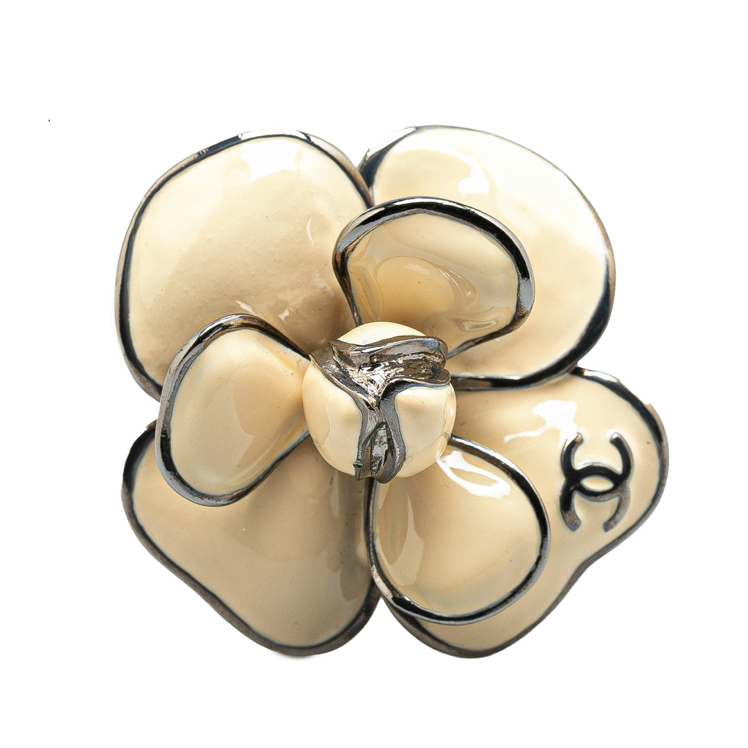 Enamel Camellia Brooch Brown - Gaby Paris