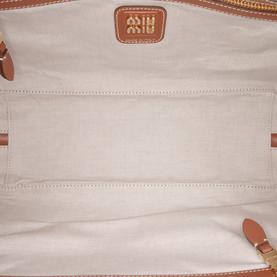 Miu Miu Large Toile et Cuir Logo Beau Sac à main