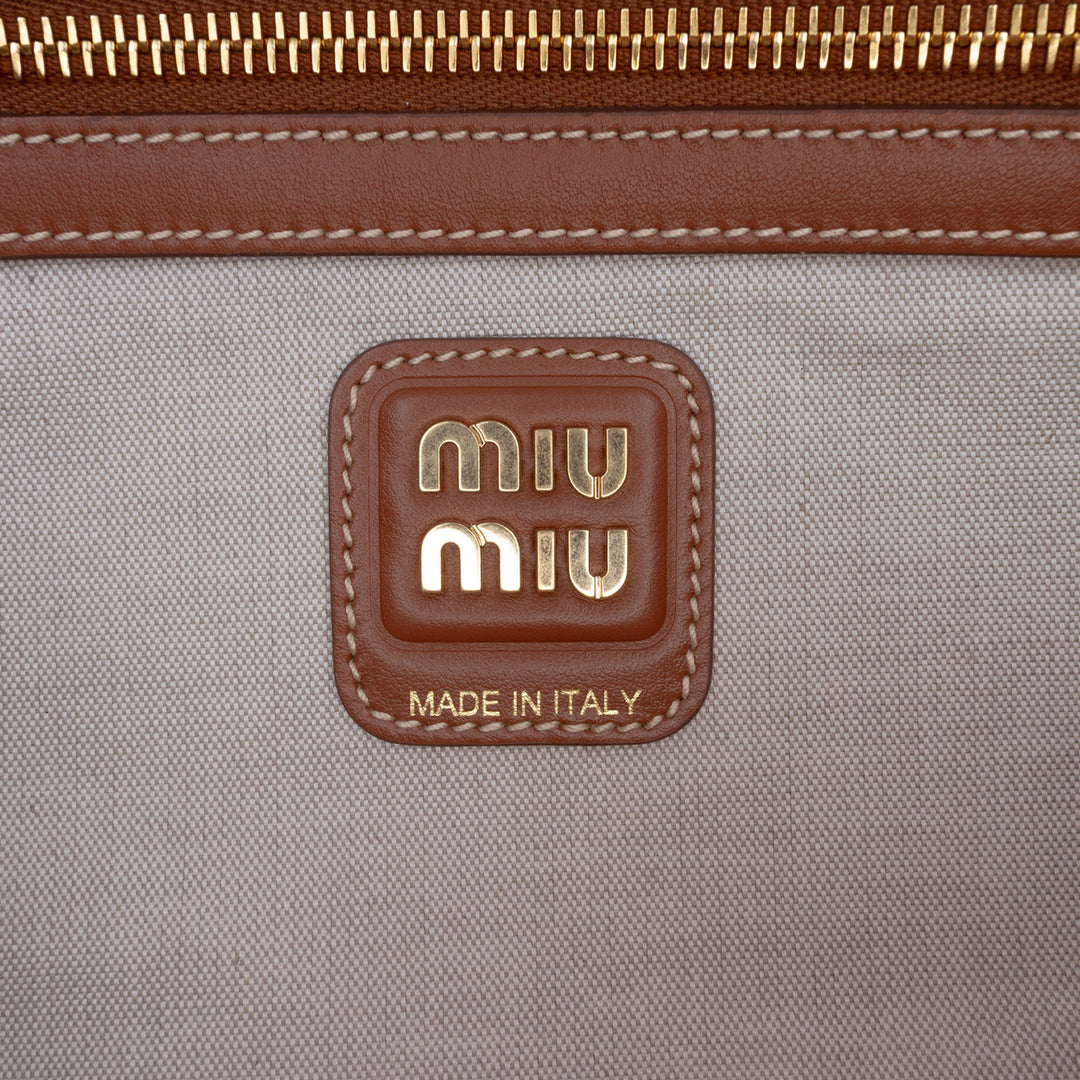 Miu Miu Large Toile et Cuir Logo Beau Sac à main
