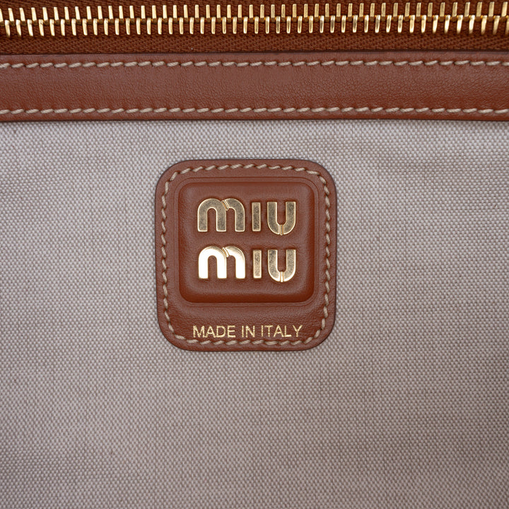 Miu Miu Large Toile et Cuir Logo Beau Sac à main