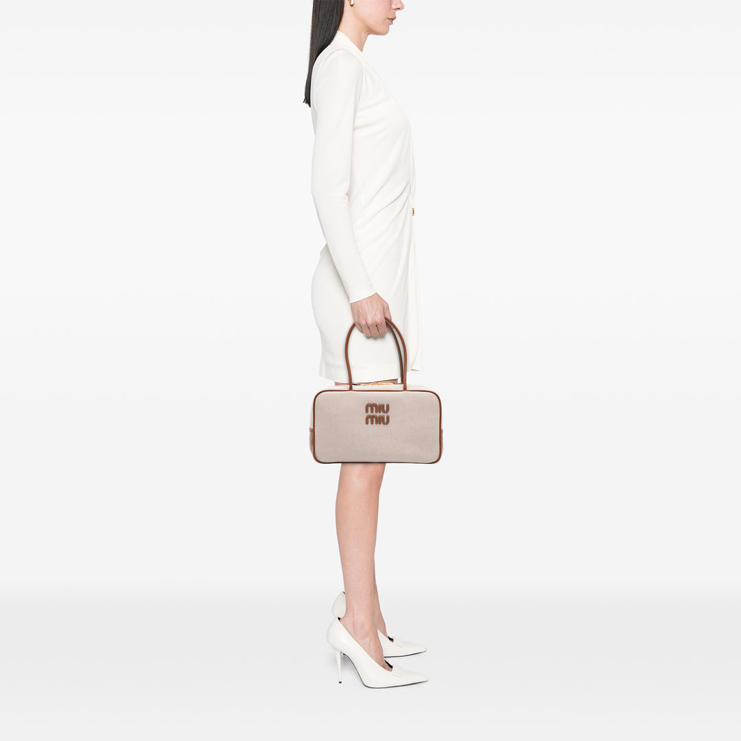 Miu Miu Large Toile et Cuir Logo Beau Sac à main