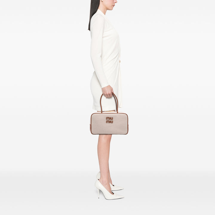 Miu Miu Large Toile et Cuir Logo Beau Sac à main