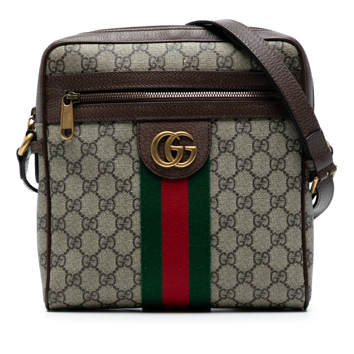 Gucci Small GG Supreme Web Ophidia Messenger Bag Marron