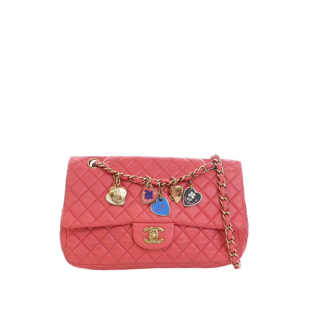 Classic Valentines Heart Charms Rabat simple Moyen Cuir d'agneau Rose