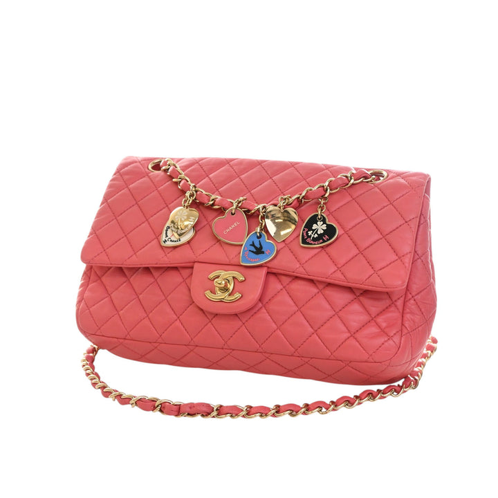 Classic Valentines Heart Charms Rabat simple Moyen Cuir d'agneau Rose