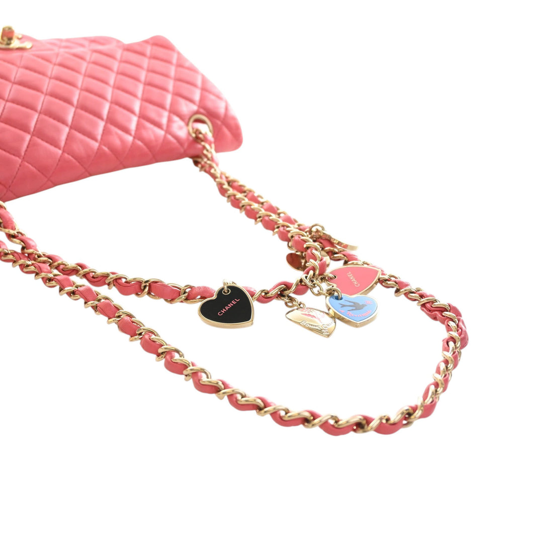 Classic Valentines Heart Charms Rabat simple Moyen Cuir d'agneau Rose