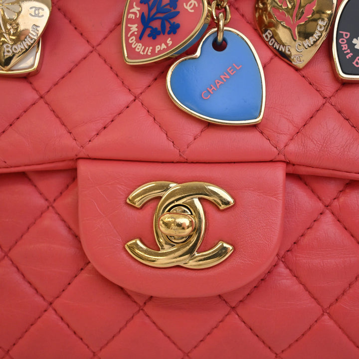 Classic Valentines Heart Charms Rabat simple Moyen Cuir d'agneau Rose
