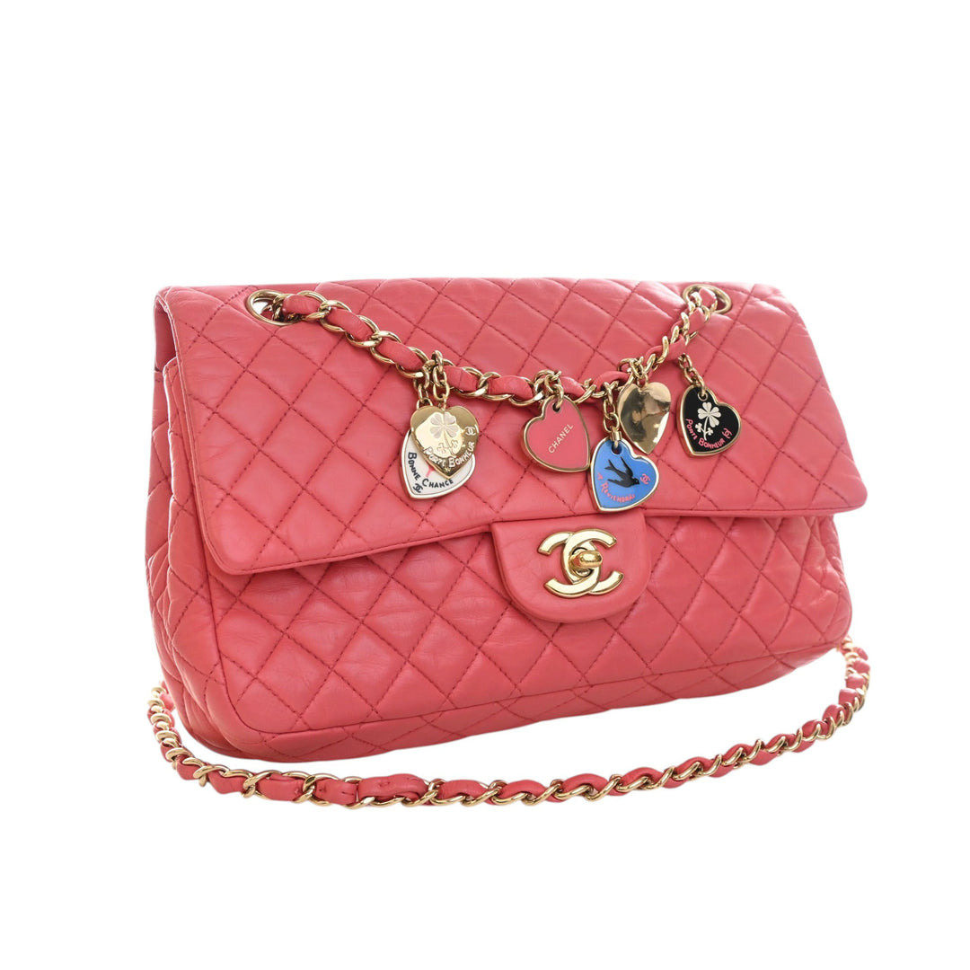 Classic Valentines Heart Charms Rabat simple Moyen Cuir d'agneau Rose