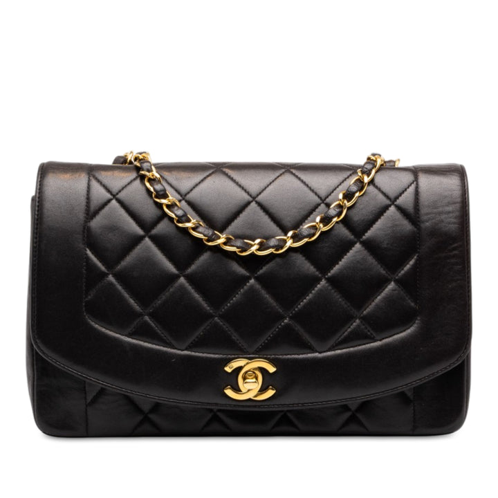 Chanel Sac bandoulière Diana à rabat Petit Cuir d'agneau Noir – vue principale – GABY PARIS