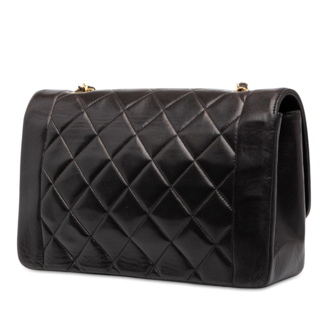 Chanel Matelassé Diana Rabat simple Petit Cuir d'agneau Noir – vue 2 – GABY PARIS