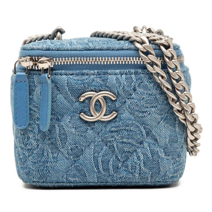 Chanel Mini Matelassé Jean Camellia Sweetheart Vanity avec chaîne