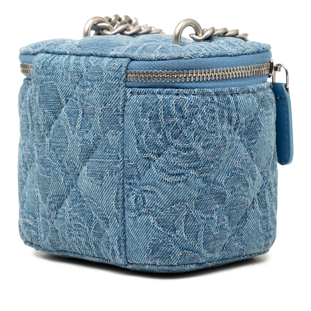 Chanel Mini Matelassé Jean Camellia Sweetheart Vanity avec chaîne