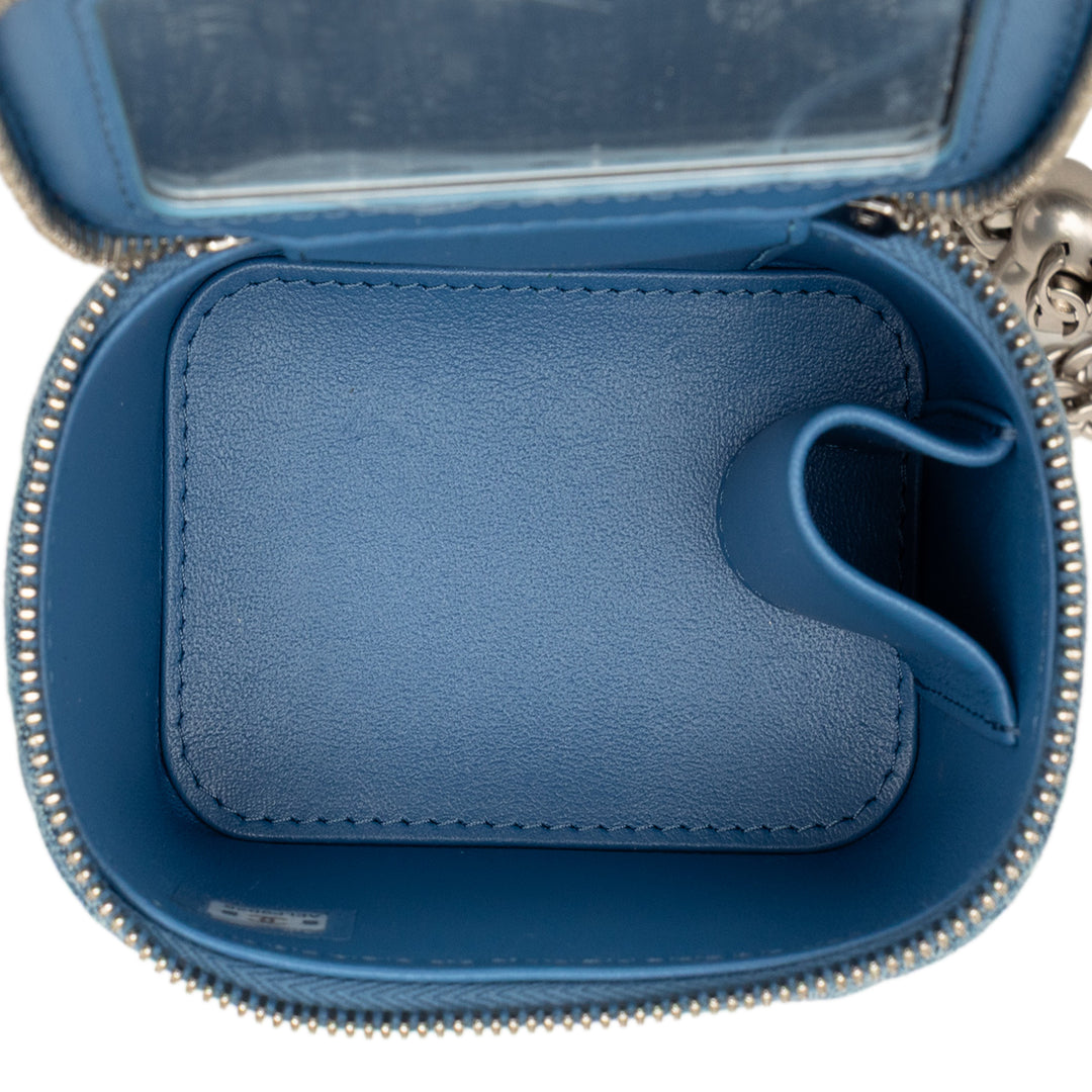 Chanel Mini Matelassé Jean Camellia Sweetheart Vanity avec chaîne