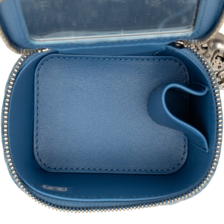 Chanel Mini Matelassé Jean Camellia Sweetheart Vanity avec chaîne