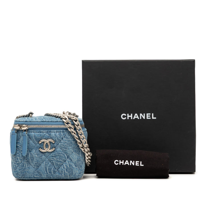 Chanel Mini Matelassé Jean Camellia Sweetheart Vanity avec chaîne