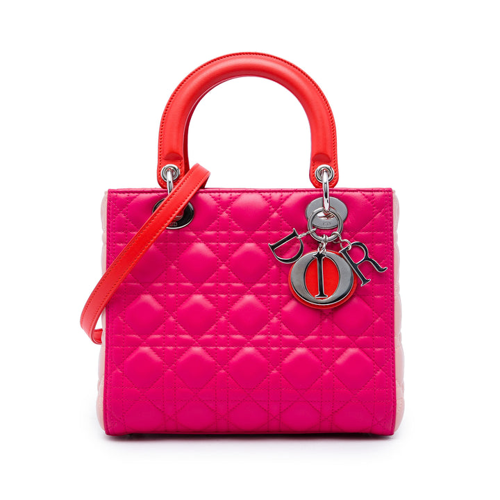 Dior Sac à main Lady Dior Tricolore Cannage Moyen Cuir d'agneau Rose – vue principale – GABY PARIS