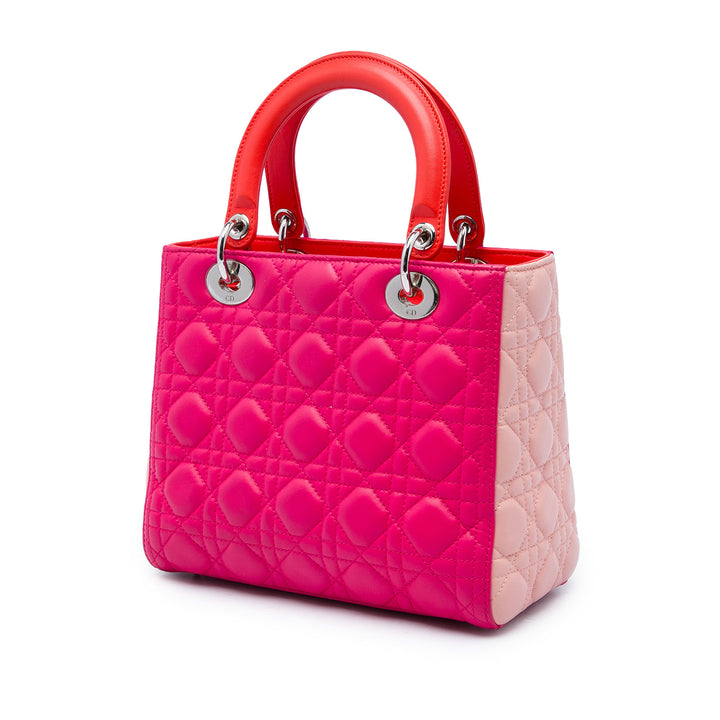 Dior Sac à main Lady Dior Tricolore Cannage Moyen Cuir d'agneau Rose – vue 2 – GABY PARIS