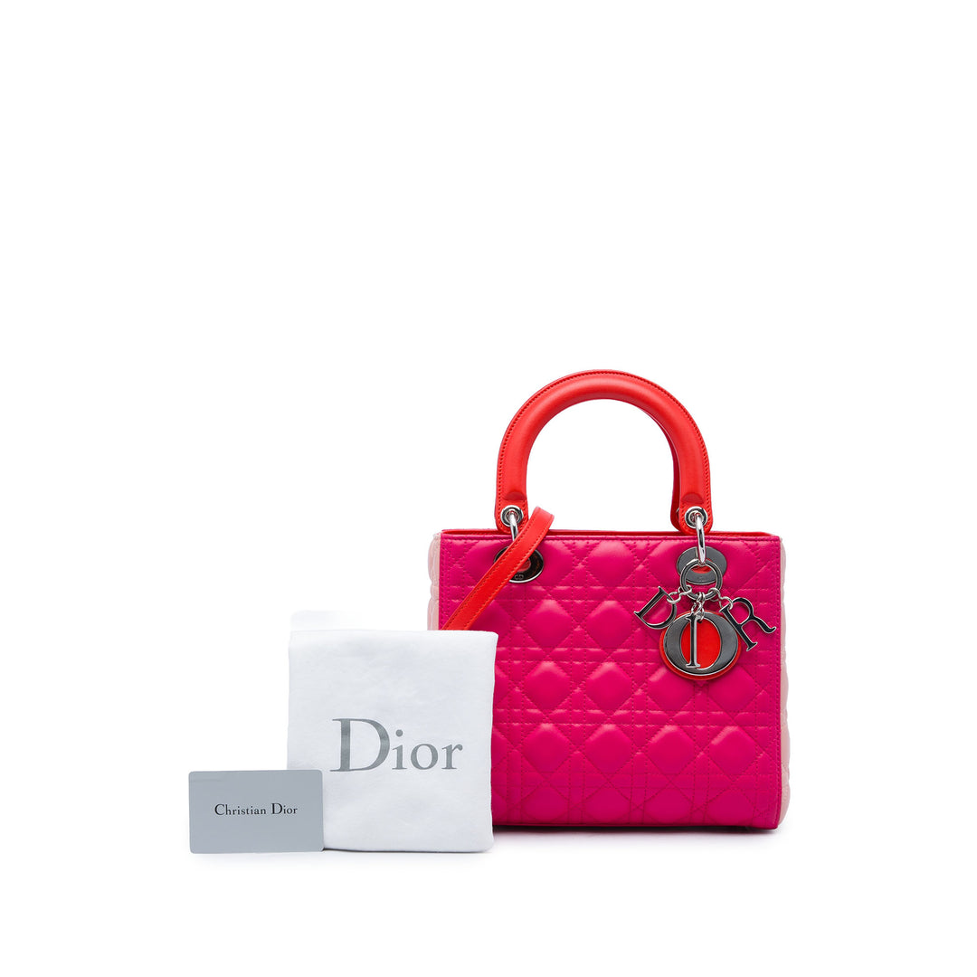 Dior Sac à main Lady Dior Tricolore Cannage Moyen Cuir d'agneau Rose – vue 6 – GABY PARIS