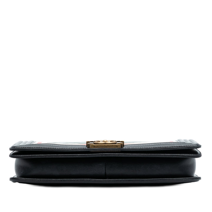 Chanel Old Medium Multicolor Matelassé Cuir d’agneau Crest Boy à rabat