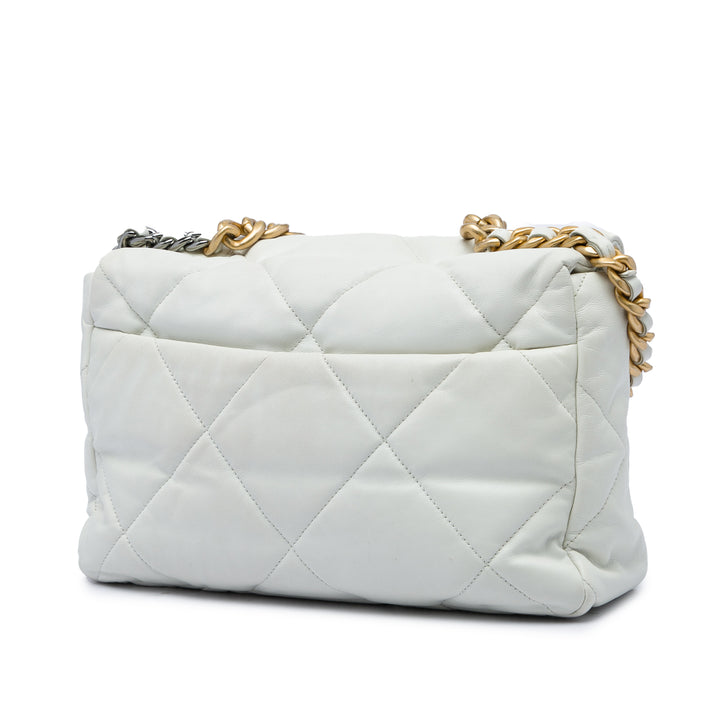 Chanel 19 à rabat Grand Cuir d'agneau Blanc – vue 2 – GABY PARIS