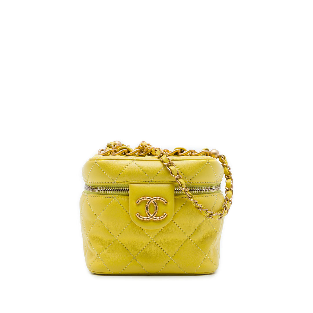 CC Matelassé Vanity avec chaîne Petit Cuir d'agneau Jaune
