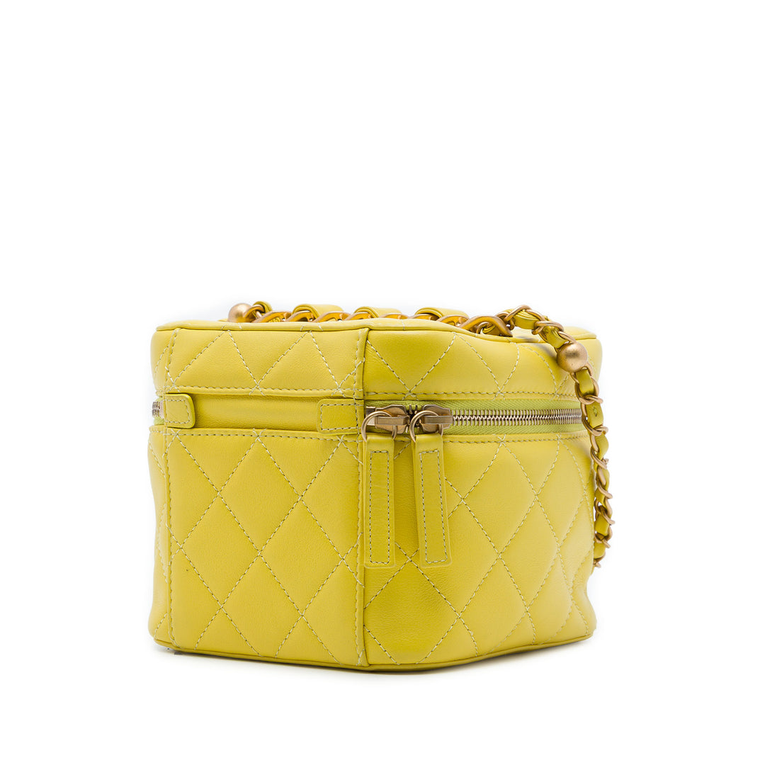 CC Matelassé Vanity avec chaîne Petit Cuir d'agneau Jaune