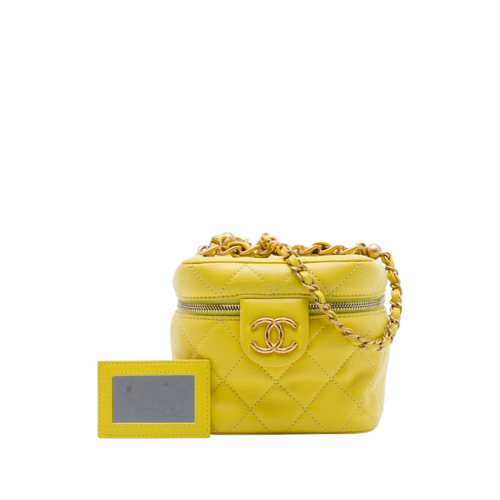 CC Matelassé Vanity avec chaîne Petit Cuir d'agneau Jaune