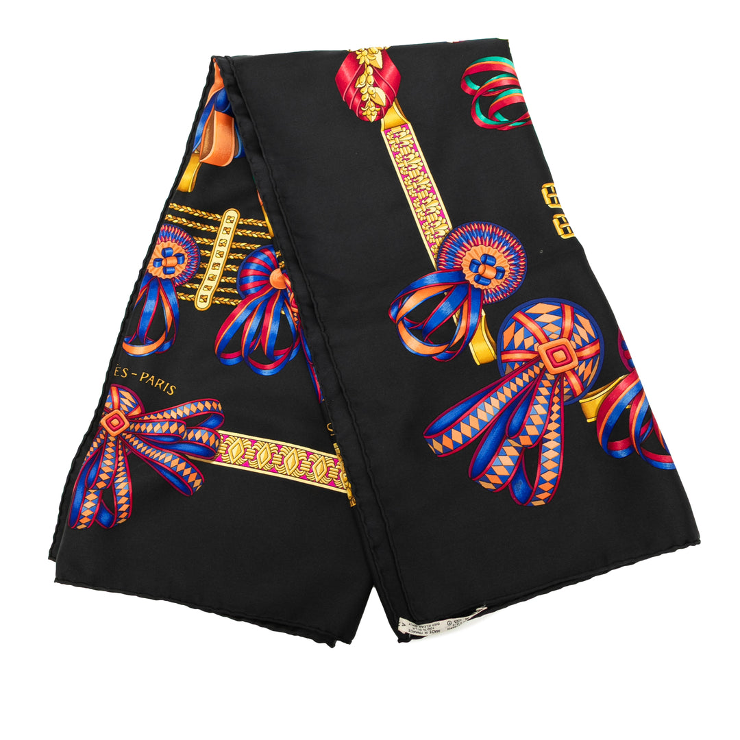 Hermès Les Rubans du Cheval Soie Foulard 90 Noir – GABY PARIS Authentique