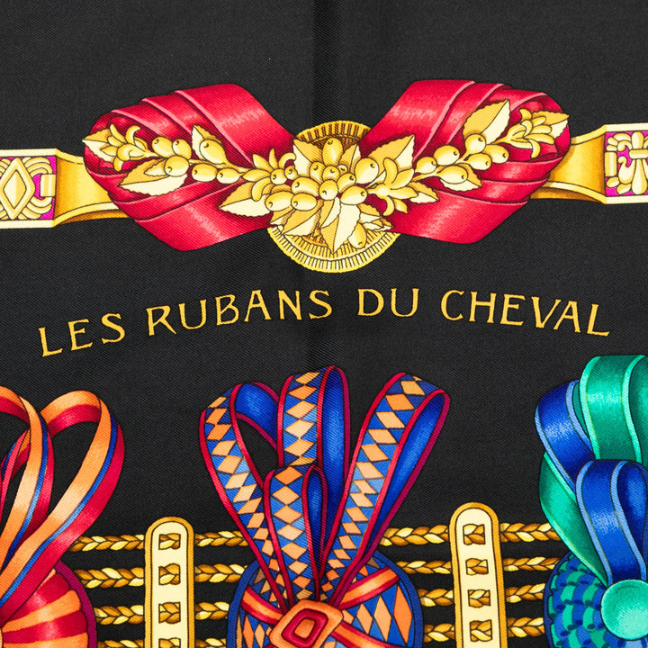 Hermès Les Rubans du Cheval Soie Foulard 90 Noir – GABY PARIS Authentique