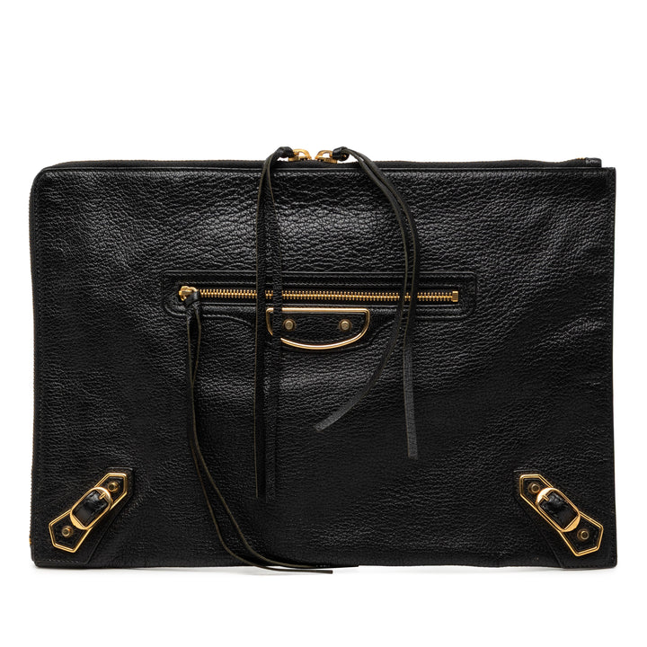 Motocross Classic Métallisé Edge Pochette Moyen Cuir de chèvre Noir