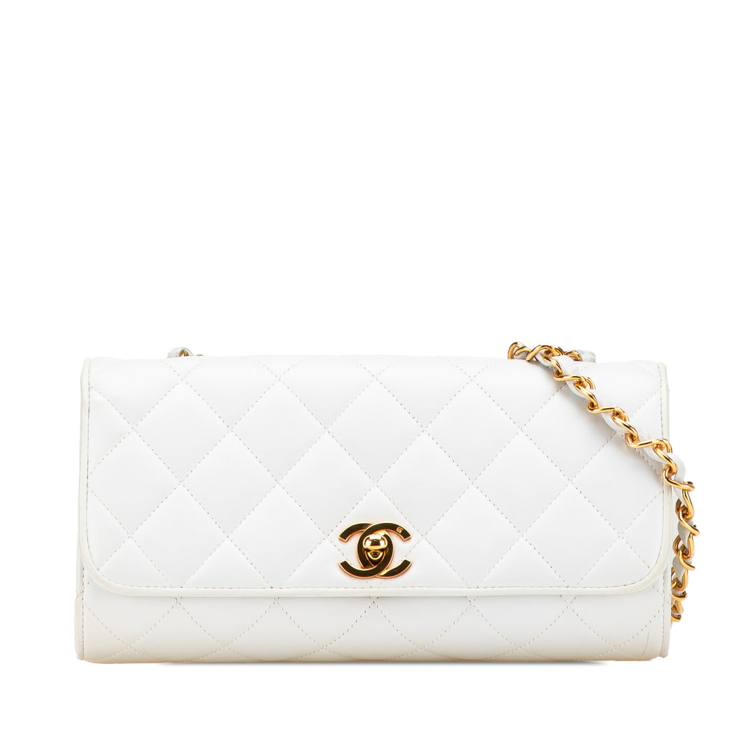Small CC Quilted Lambskin Flap Clutch on Chain White - Gaby Paris