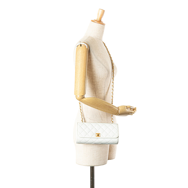 Small CC Quilted Lambskin Flap Clutch on Chain White - Gaby Paris