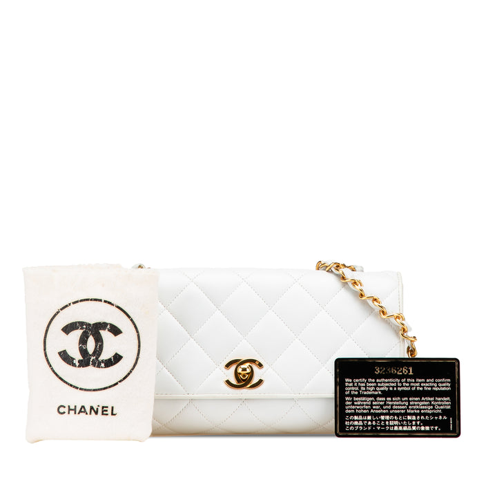 Small CC Quilted Lambskin Flap Clutch on Chain White - Gaby Paris