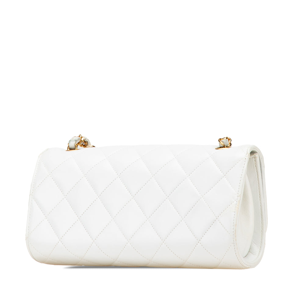 Small CC Quilted Lambskin Flap Clutch on Chain White - Gaby Paris