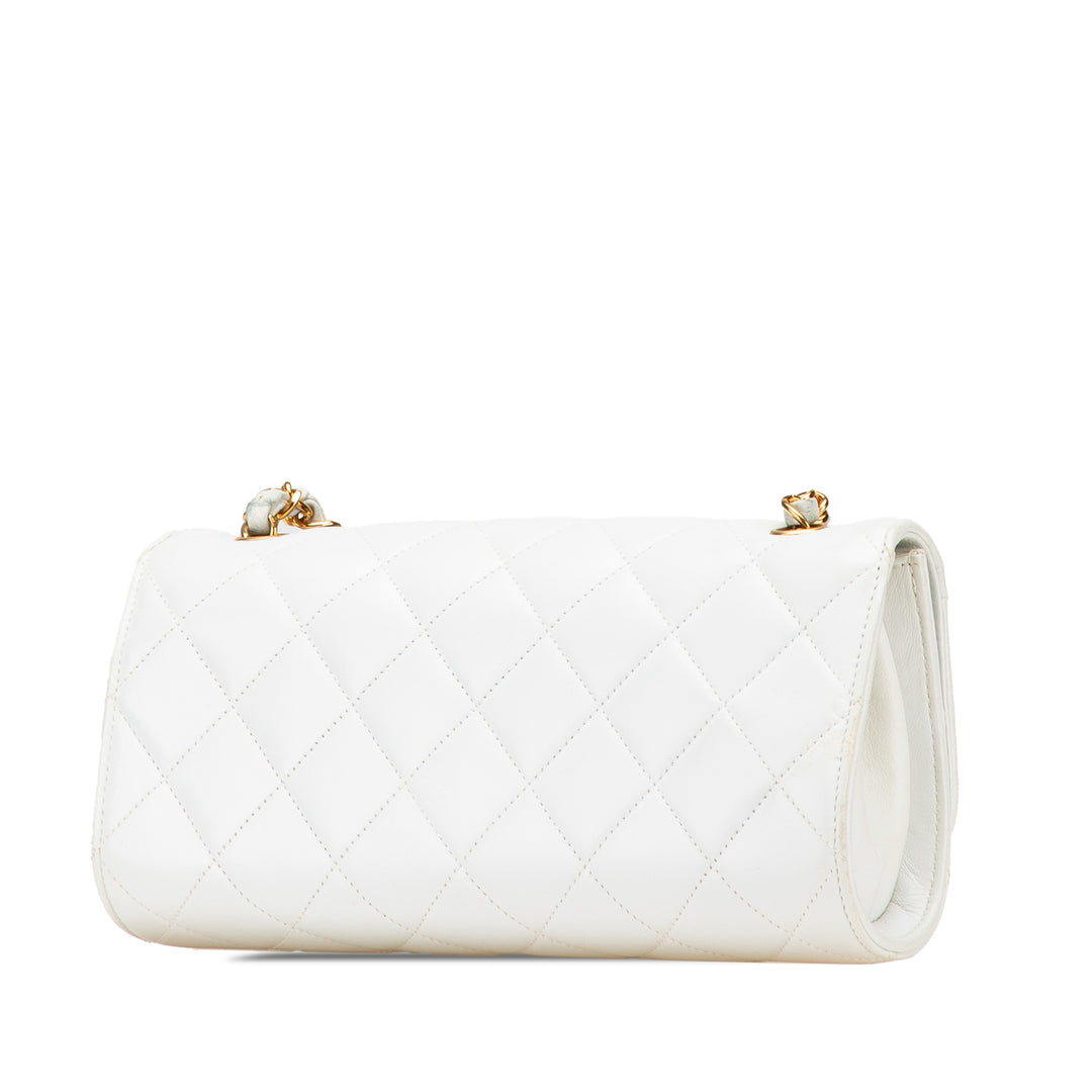 Small CC Quilted Lambskin Flap Clutch on Chain White - Gaby Paris