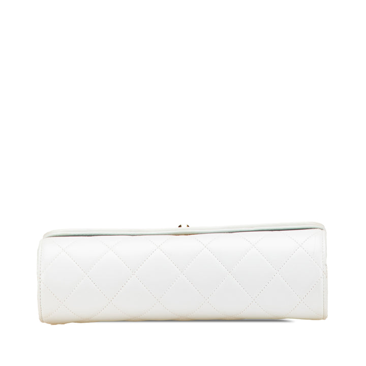 Small CC Quilted Lambskin Flap Clutch on Chain White - Gaby Paris