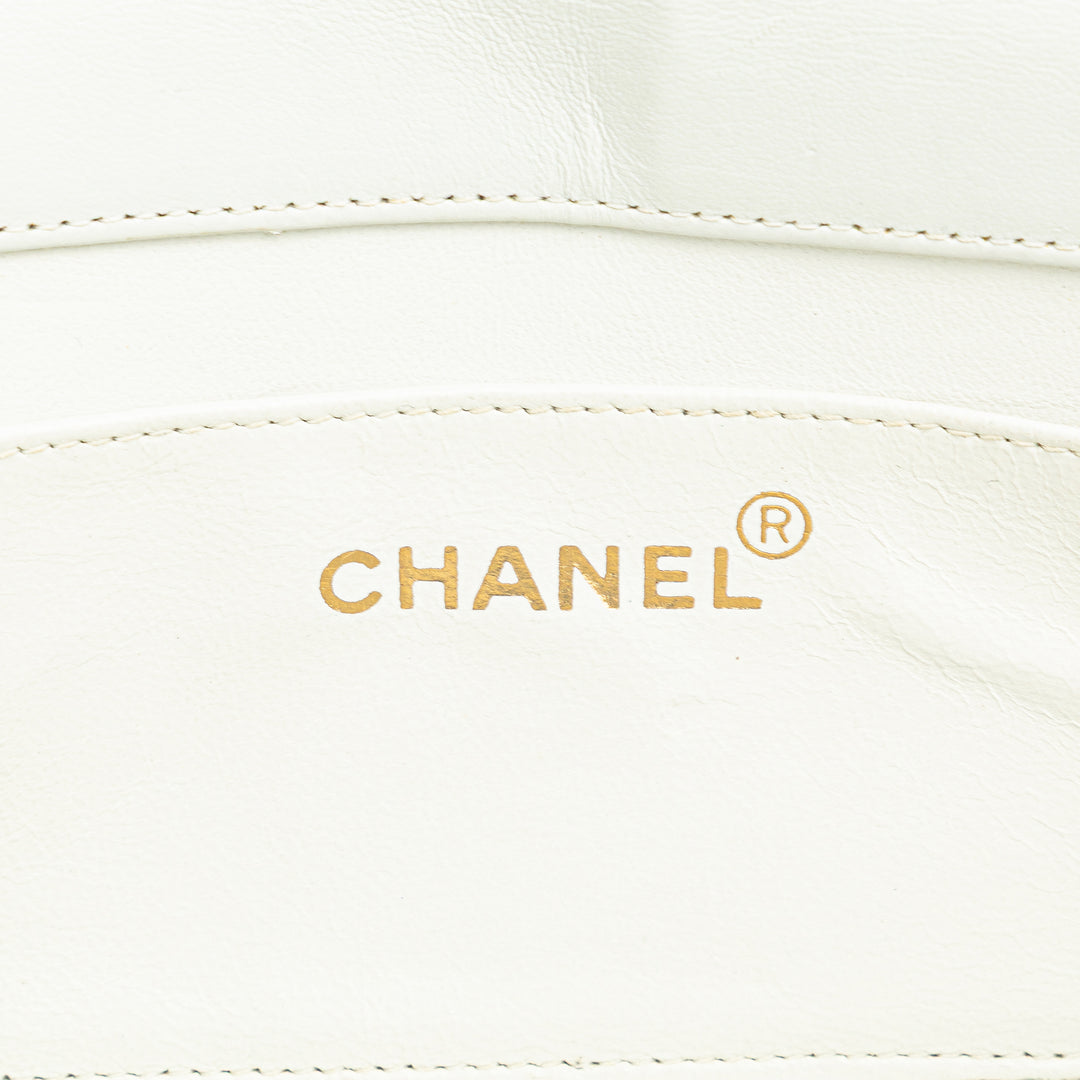 Small CC Quilted Lambskin Flap Clutch on Chain White - Gaby Paris