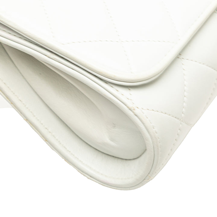 Small CC Quilted Lambskin Flap Clutch on Chain White - Gaby Paris