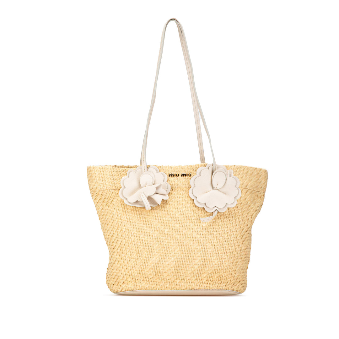 Straw Floral Embellished Tote Brown - Gaby Paris