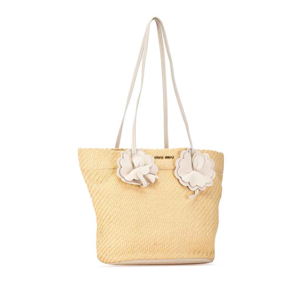 Straw Floral Embellished Tote Brown - Gaby Paris