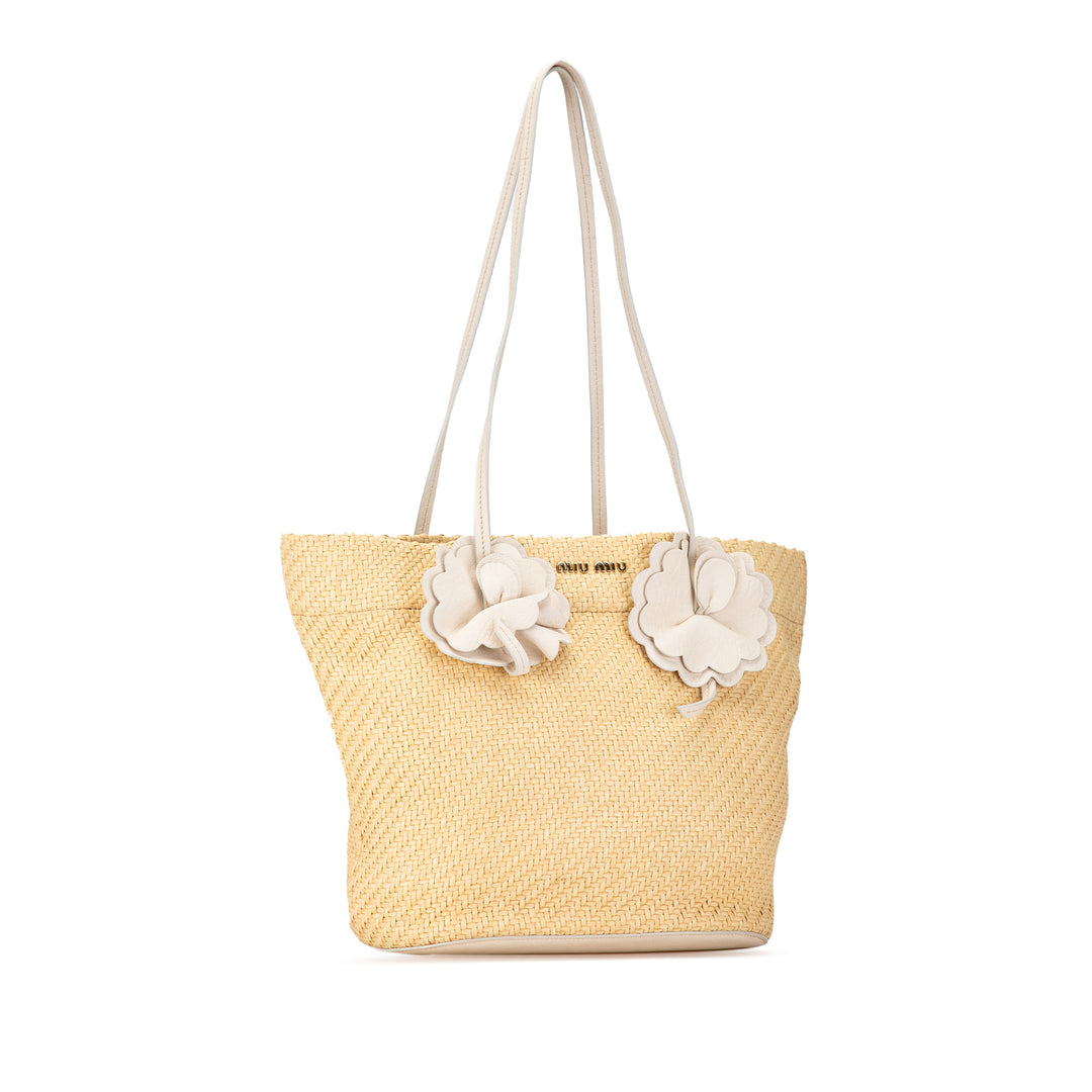 Straw Floral Embellished Tote Brown - Gaby Paris