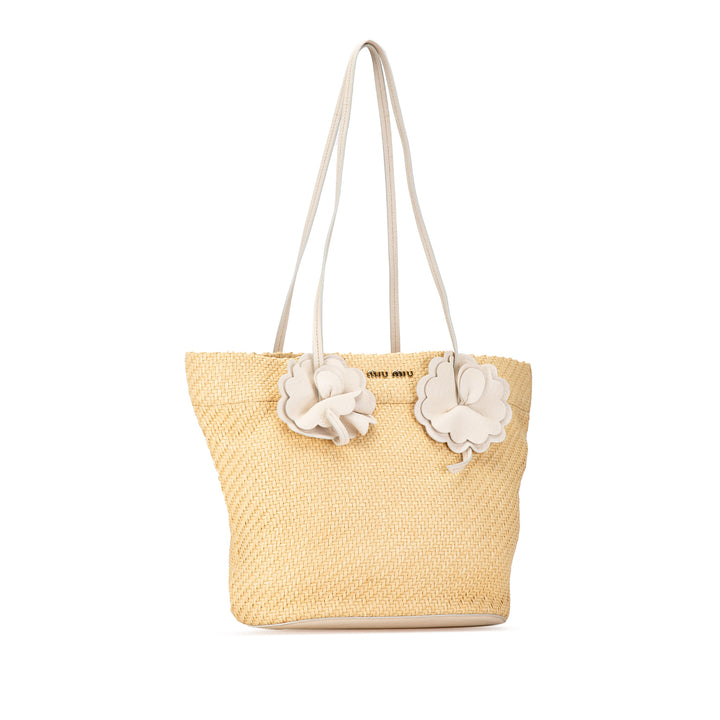 Straw Floral Embellished Tote Brown - Gaby Paris