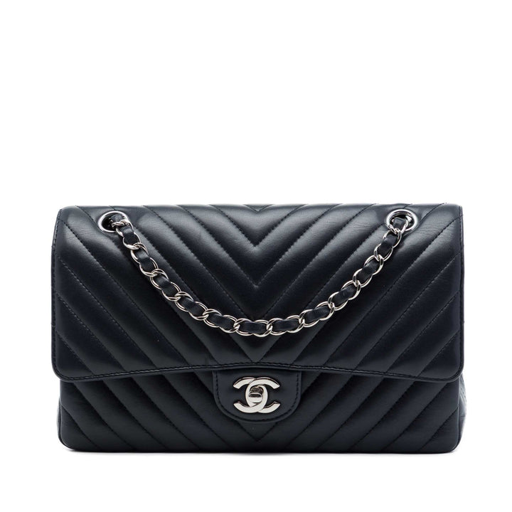 Classic Chevron Double rabat Moyen Cuir d'agneau Bleu