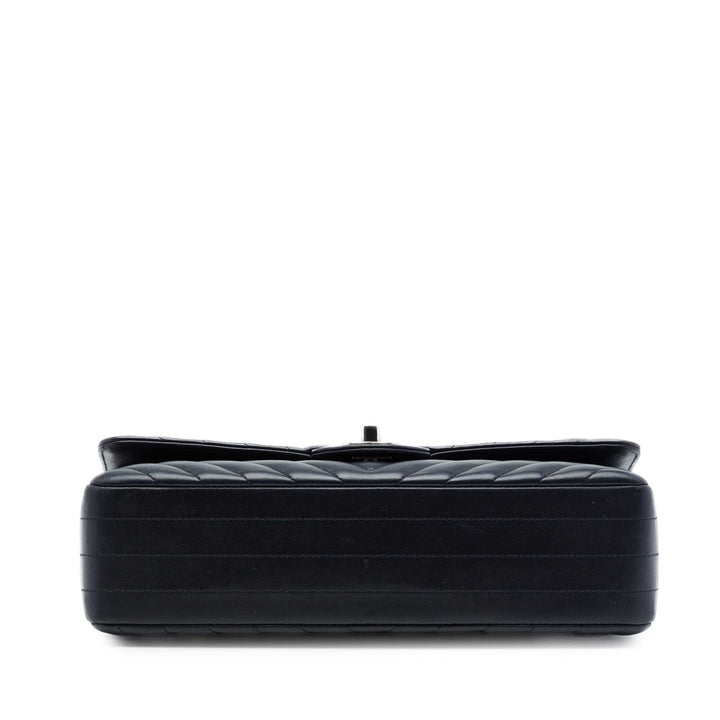 Classic Chevron Double rabat Moyen Cuir d'agneau Bleu