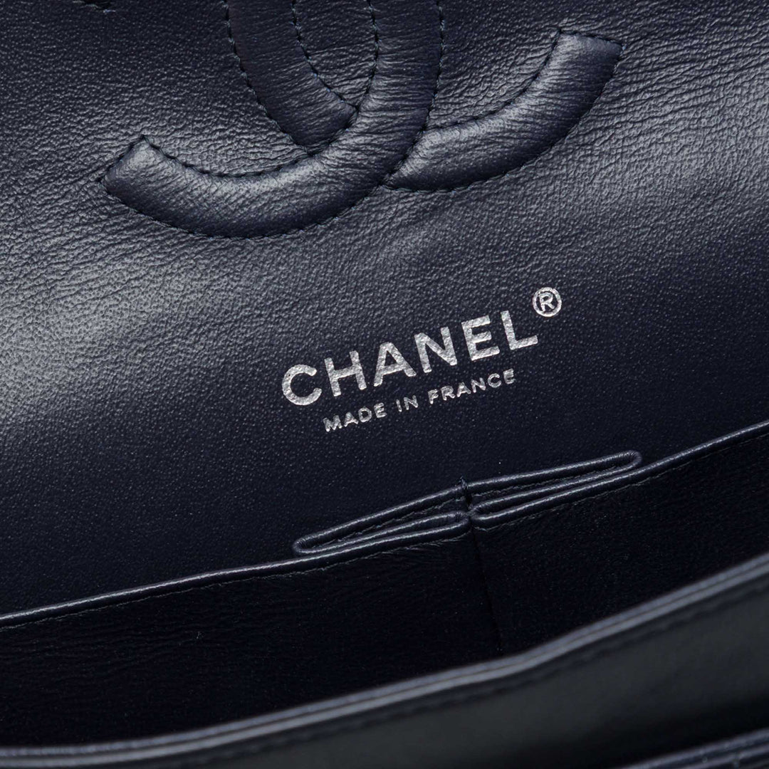 Classic Chevron Double rabat Moyen Cuir d'agneau Bleu