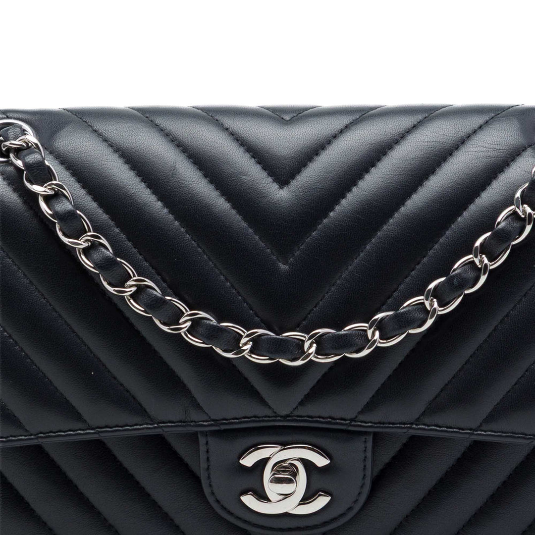Classic Chevron Double rabat Moyen Cuir d'agneau Bleu