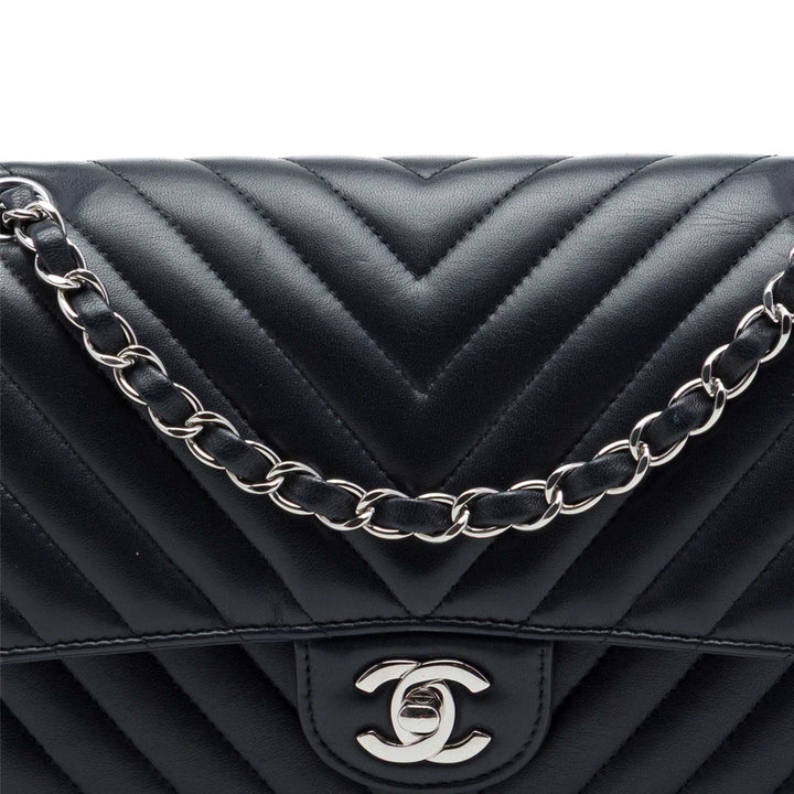 Classic Chevron Double rabat Moyen Cuir d'agneau Bleu
