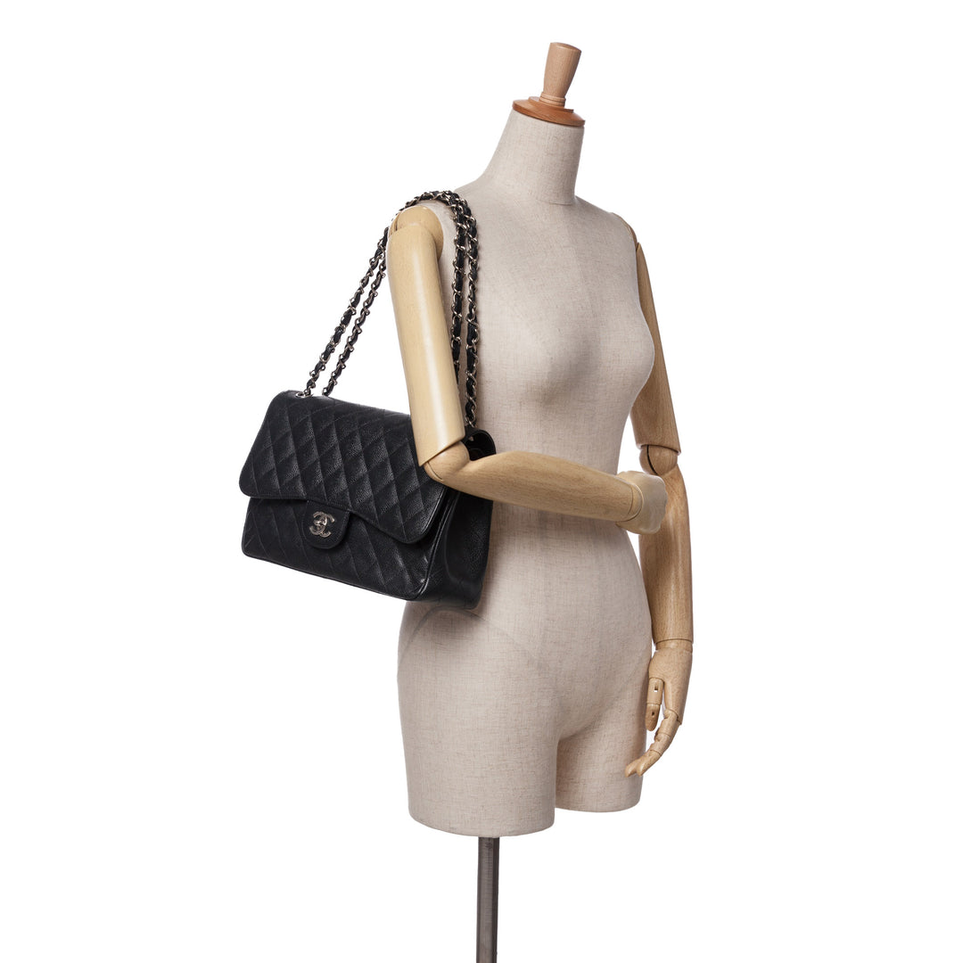 Jumbo Classic Caviar Double Flap Black - Gaby Paris