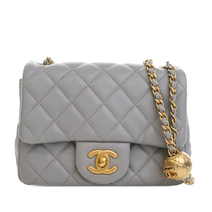 Chanel Mini Square Classic Cuir d’agneau Perle Crush Simple rabat